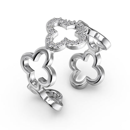 [LORA]Hollow Design Four-Leaf Clover Flower Shape Ring