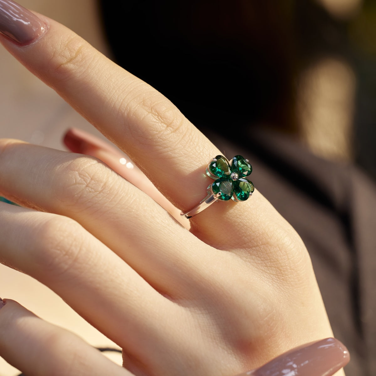 [LORA]Heart-shaped Four-Leaf Clover Ball Ring