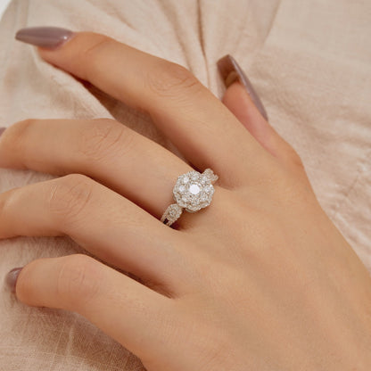 [LORA]Delicate Colorful Round Cut Flower Shape Wedding Ring