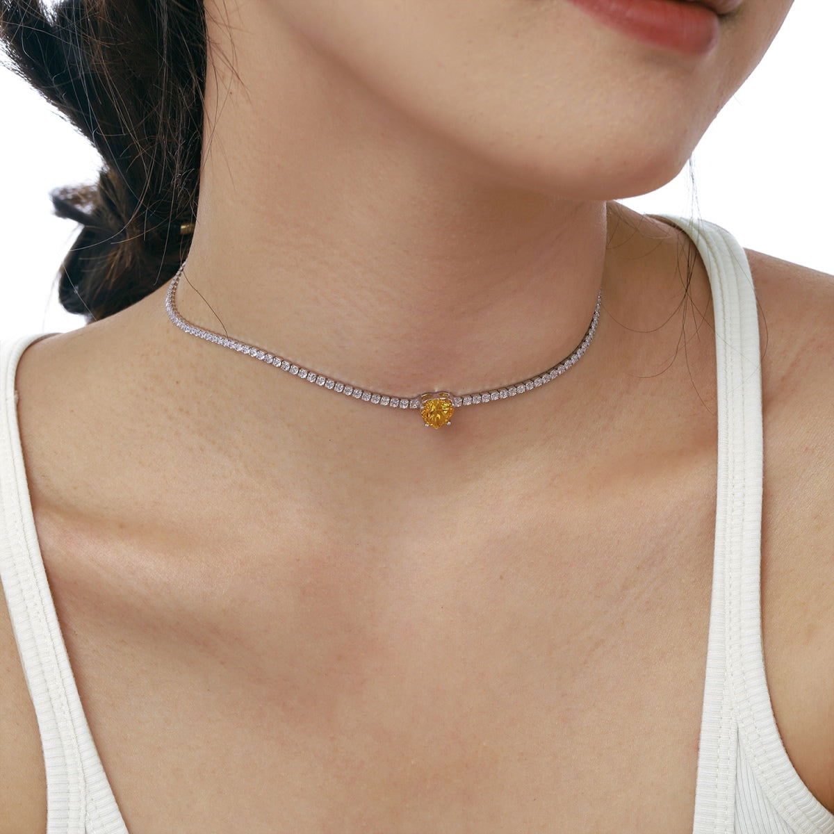 [LORA]2.0 Carat Sparkling Tennis Heart Cut Necklace