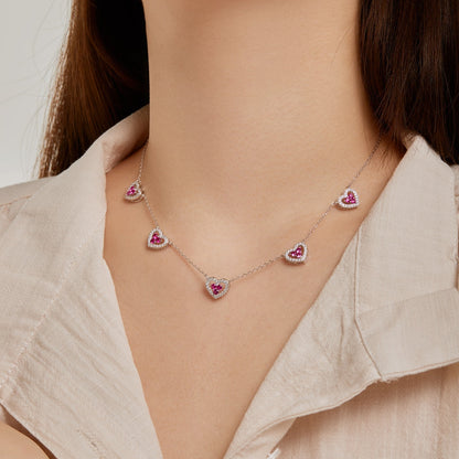 [LORA]Sparkling Five Heart Necklace