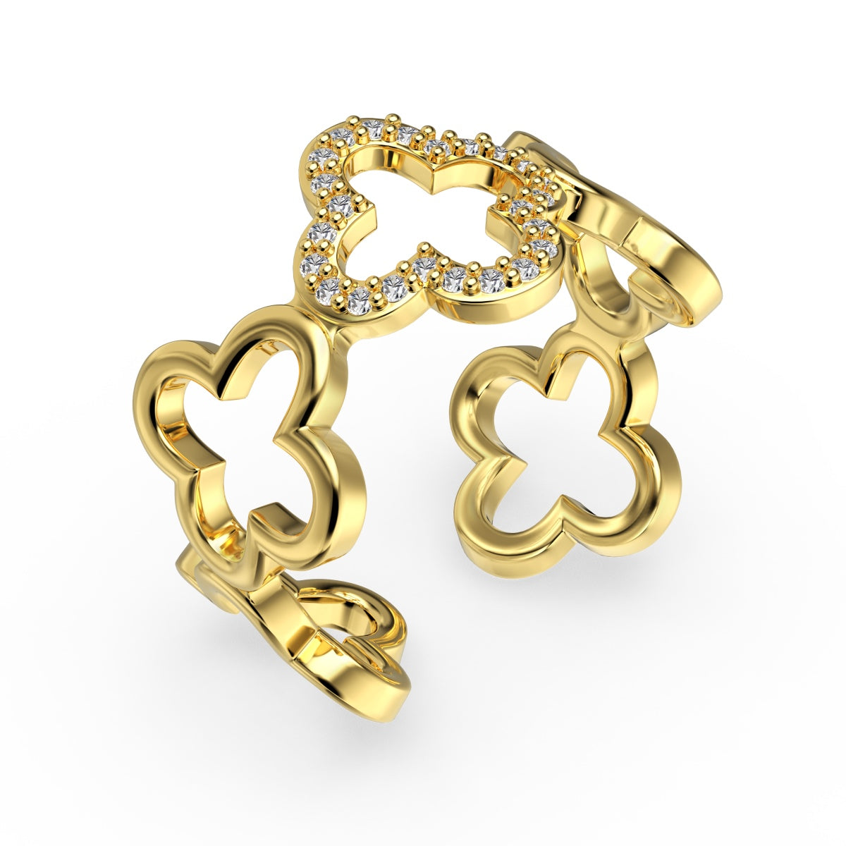 [LORA]Hollow Design Four-Leaf Clover Flower Shape Ring
