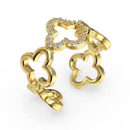 [LORA]Hollow Design Four-Leaf Clover Flower Shape Ring