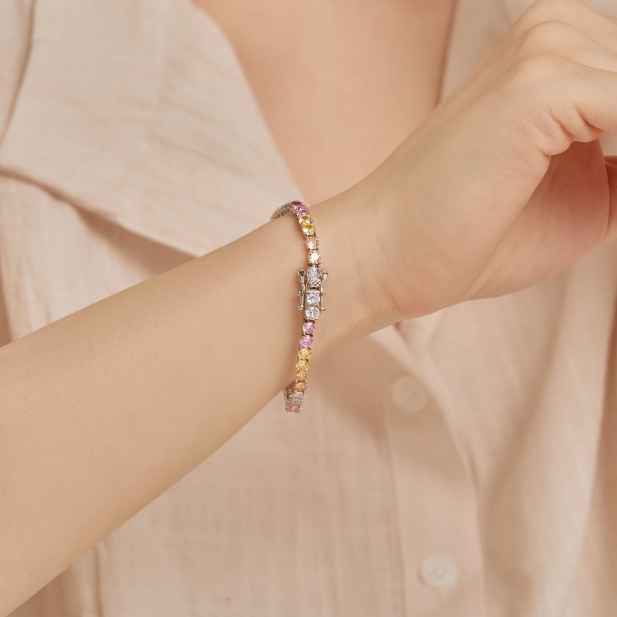 [LORA]Radiant Colorful Round Cut Tennis Bracelet