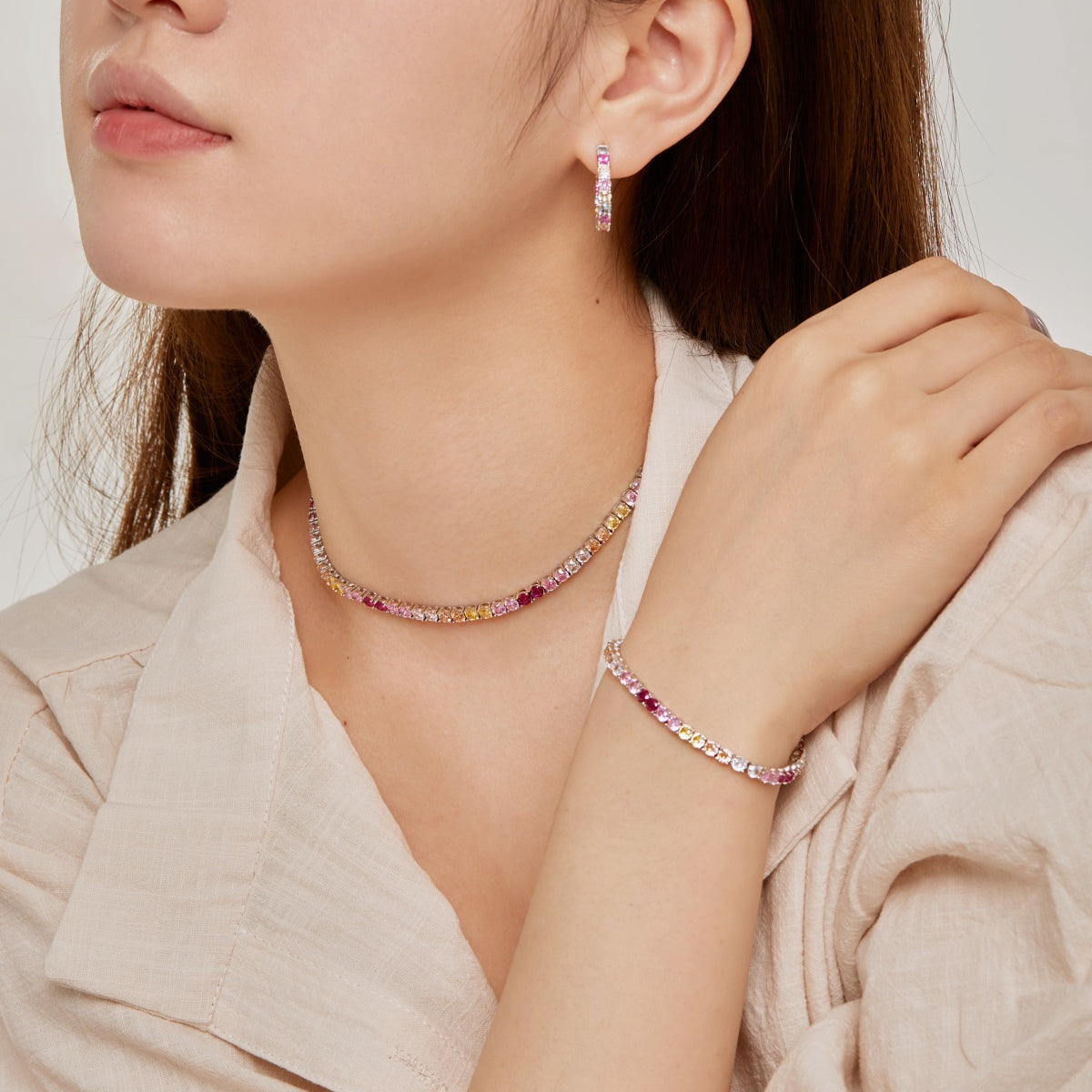 [LORA]Radiant Colorful Round Cut Tennis Bracelet