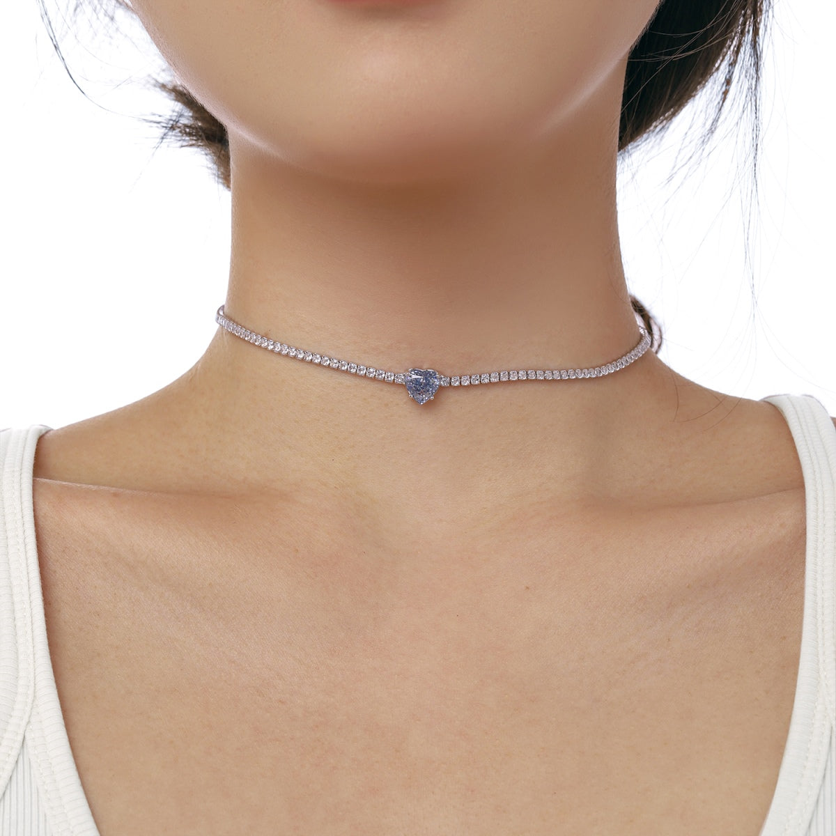 [LORA]2.0 Carat Sparkling Tennis Heart Cut Necklace