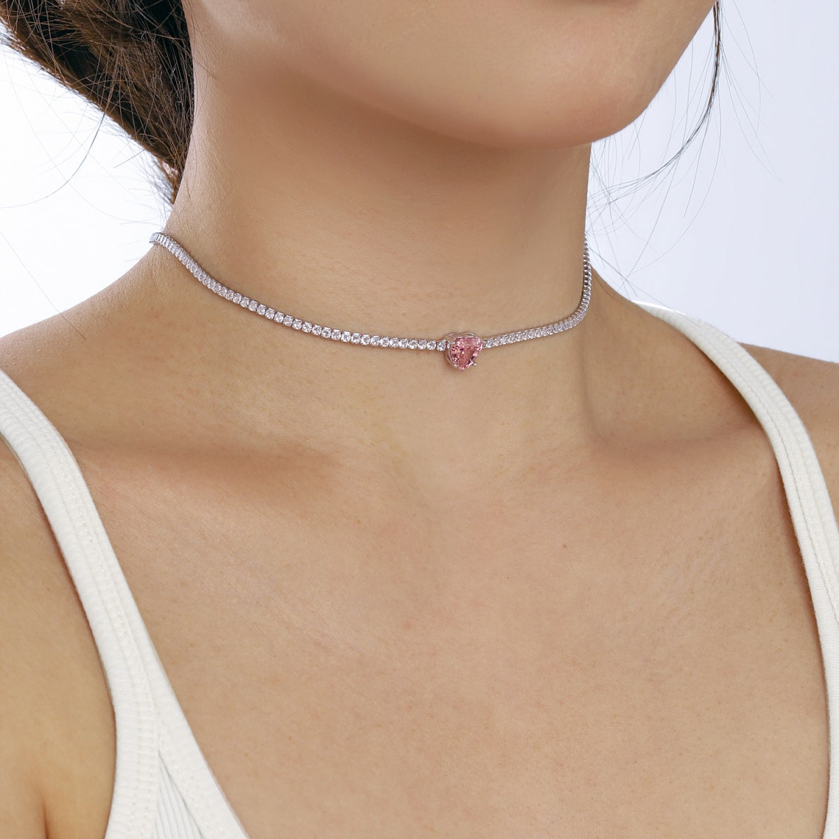 [LORA]2.0 Carat Sparkling Tennis Heart Cut Necklace