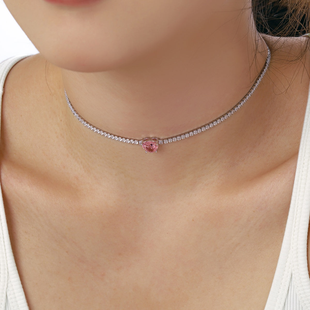 [LORA]2.0 Carat Sparkling Tennis Heart Cut Necklace