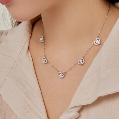 [LORA]Sparkling Five Heart Necklace