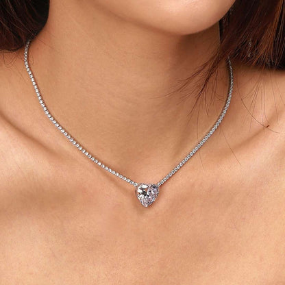 [LORA]8.0 Carat Versatile Colorful Sweet Heart-Shaped Tennis Necklace