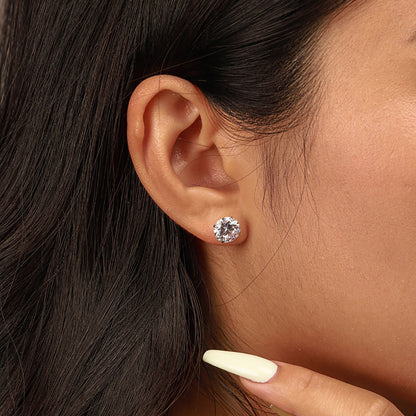 [LORA]Stylish Shiny Round Center Stone Stud Earrings