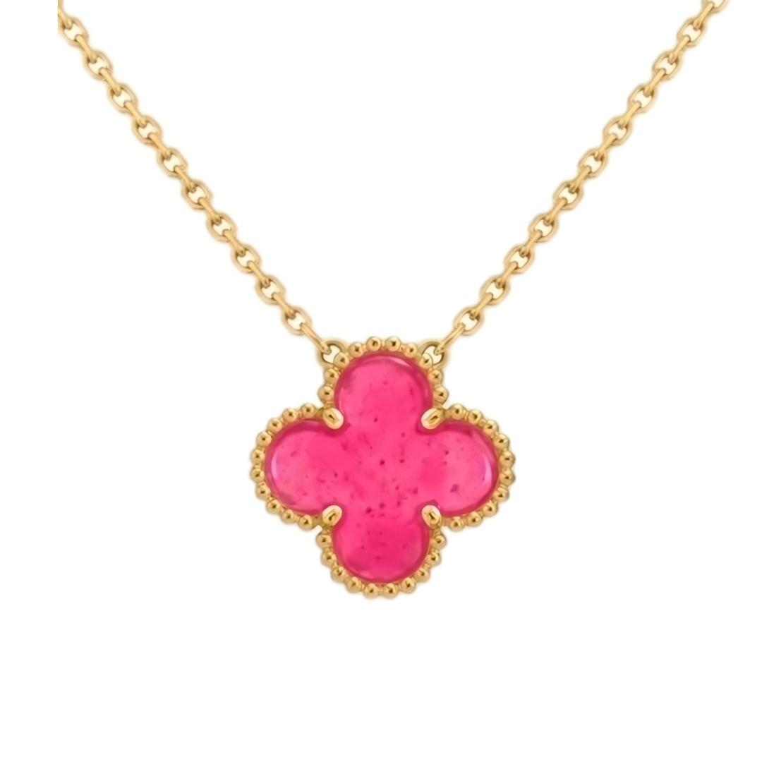 [Lora] NEW CLOVER 1 MOTIFS PINK ENAMEL NECKLACE