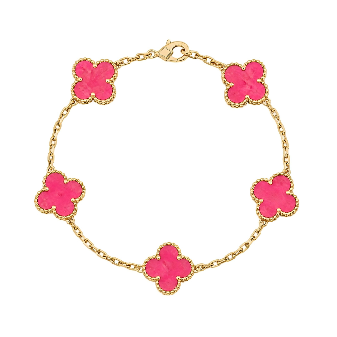 [Lora]NEW CLOVER 5 MOTIFS PINK ENAMEL BRACELET