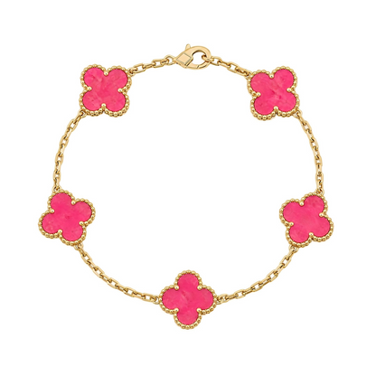 [Lora]NEW CLOVER 5 MOTIFS PINK ENAMEL BRACELET