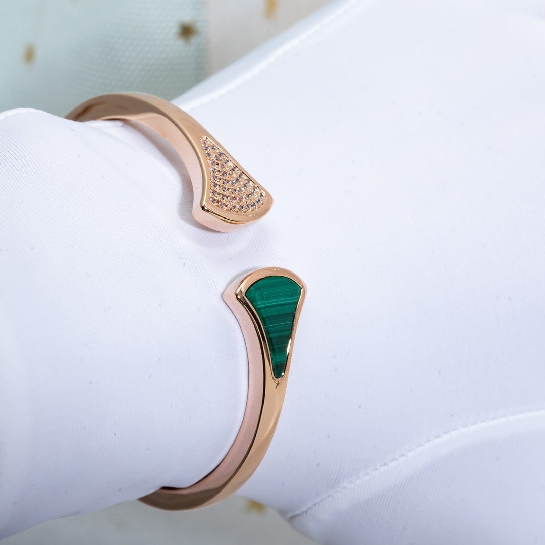 [LORA]DREAM BRACELET OPEN MALACHITE PINK GOLD