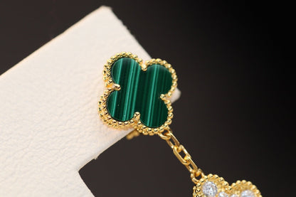 [LORA]CLOVER EARRINGS GOLD MALACHITE DIAMOND 3 MOTIF