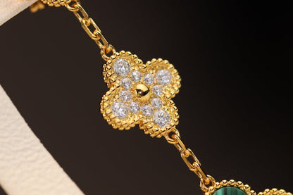 [LORA]CLOVER EARRINGS GOLD MALACHITE DIAMOND 3 MOTIF