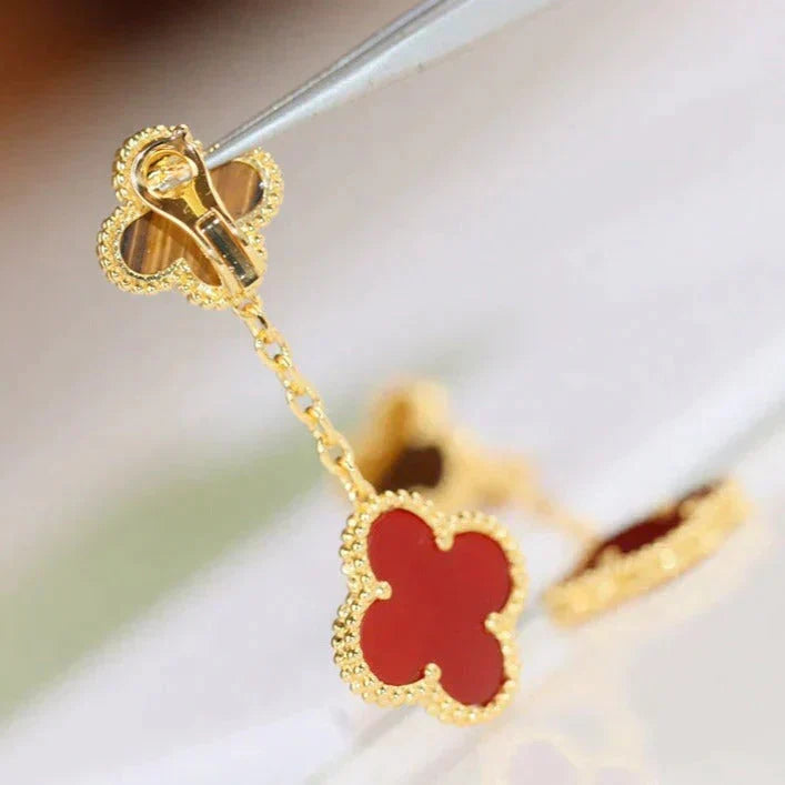 [Lora]CLOVER  2 MOTIF  TIGER EYE CARNELIAN EARRINGS