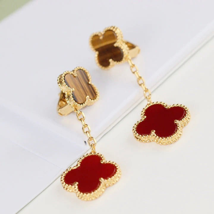 [Lora]CLOVER  2 MOTIF  TIGER EYE CARNELIAN EARRINGS