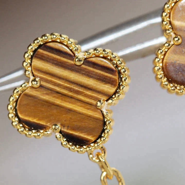 [LORA]CLOVER  2 MOTIF  TIGER EYE CARNELIAN EARRINGS
