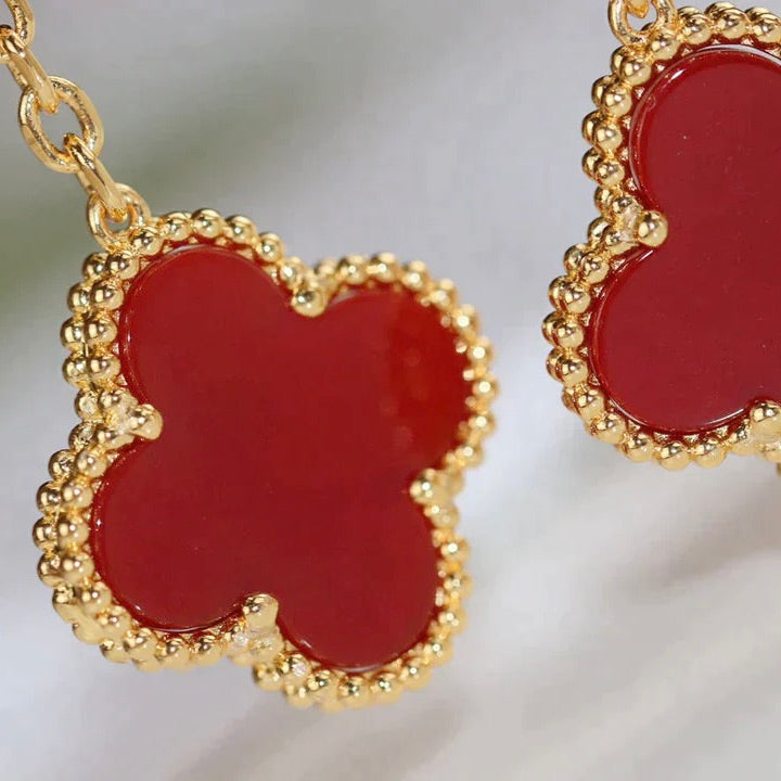 [LORA]CLOVER  2 MOTIF  TIGER EYE CARNELIAN EARRINGS