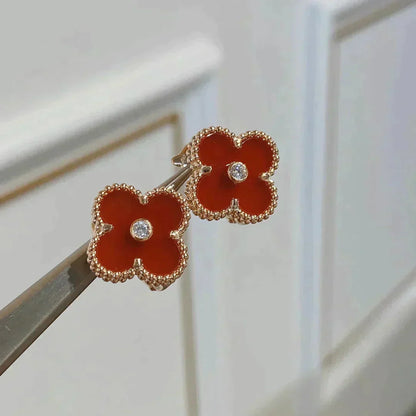 [LORA]CLOVER MEDIUM 1 MOTIFS CARNELIAN  DIAMOND earrings