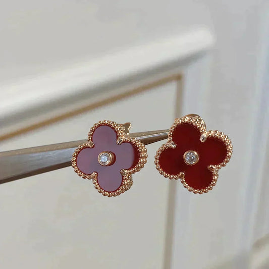 [LORA]CLOVER MEDIUM 1 MOTIFS CARNELIAN  DIAMOND earrings