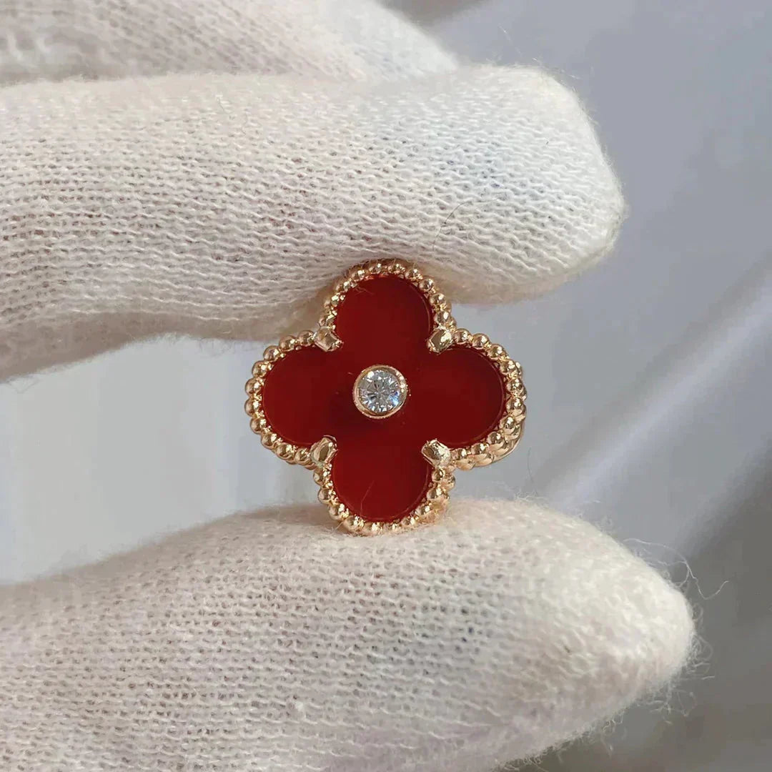 [LORA]CLOVER MEDIUM 1 MOTIFS CARNELIAN  DIAMOND earrings