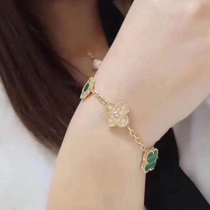 [LORA]CLOVER  5 MOTIF MALACHITE DIAMOND BRACELET