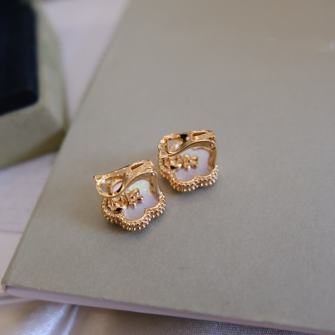 [LORA]LUCKY PINK GOLD WHITE MOP EARRINGS