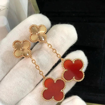 [Lora]CLOVER 2 MOTIF  LASER CARNELIAN EARRINGS