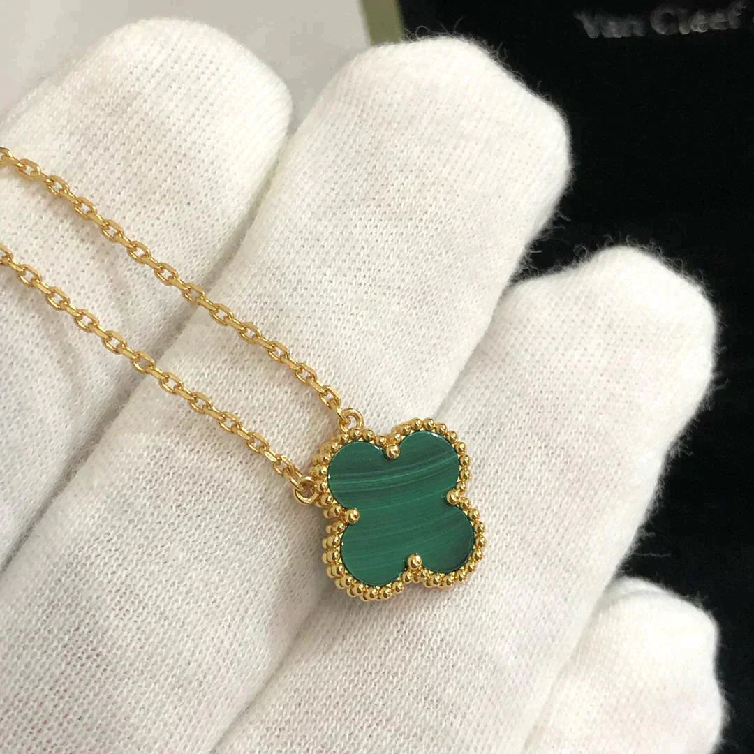 [LORA]CLOVER 15MM MALACHITE SINGLE FLOWER  NECKLACE