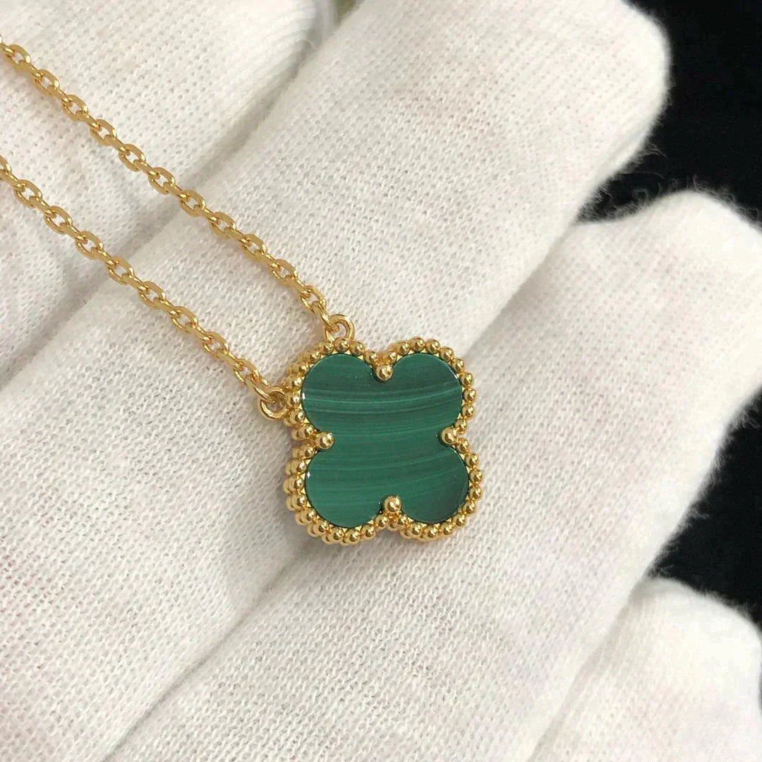 [LORA]CLOVER 15MM MALACHITE SINGLE FLOWER  NECKLACE