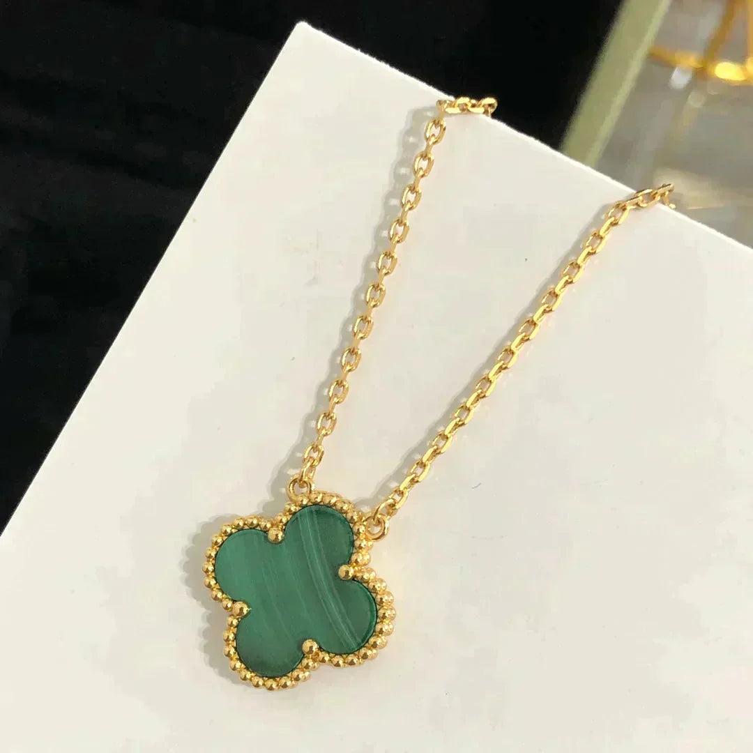 [LORA]CLOVER 15MM MALACHITE SINGLE FLOWER  NECKLACE