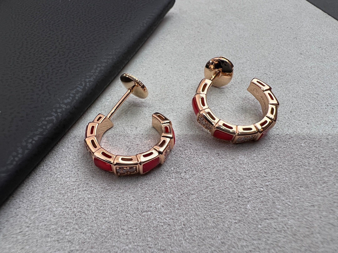 [LORA]SERPENTI CARNELIAN PINK GOLD EARRINGS