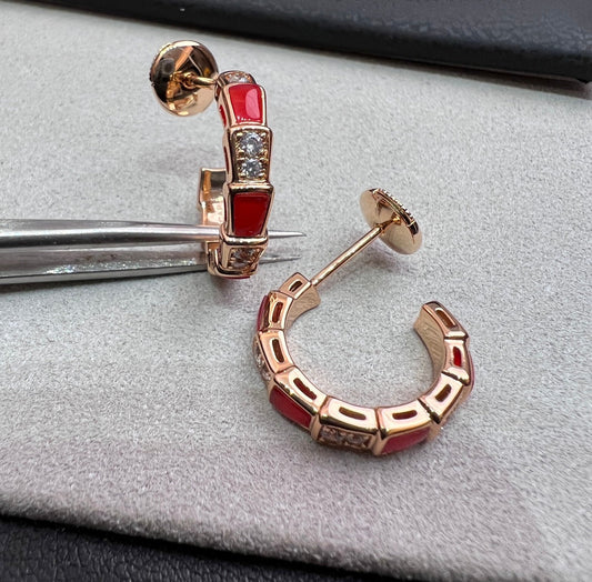 [LORA]SERPENTI CARNELIAN PINK GOLD EARRINGS