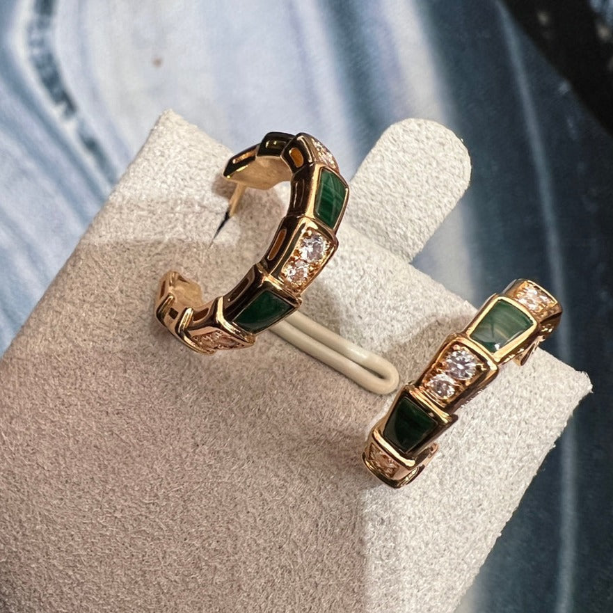 [LORA]SERPENTI MALACHITE PINK GOLD EARRINGS
