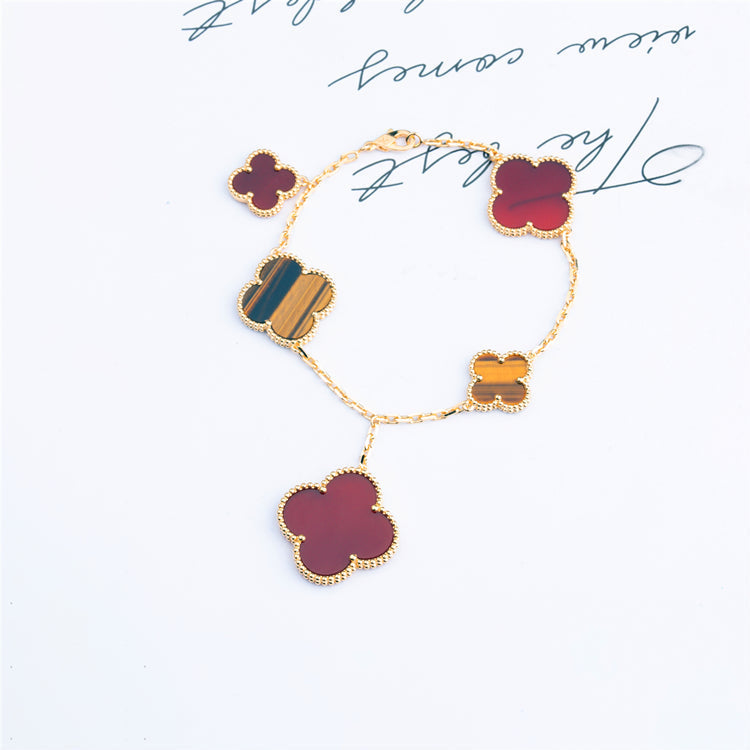 [Lora]CLOVER BRACELET 5 MOTIFS CARNELIAN TIGER EYE