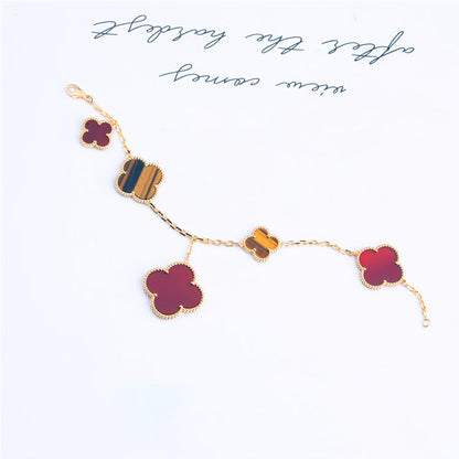 [LORA]CLOVER BRACELET 5 MOTIFS CARNELIAN TIGER EYE
