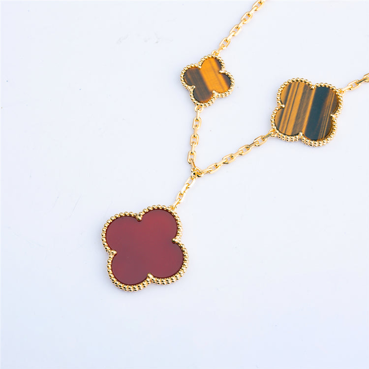 [LORA]CLOVER BRACELET 5 MOTIFS CARNELIAN TIGER EYE