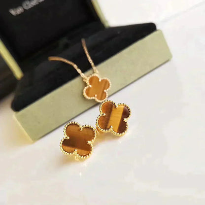 [LORA]CLOVER MEDIUM 1 MOTIFS TIGER EYE EARRINGS