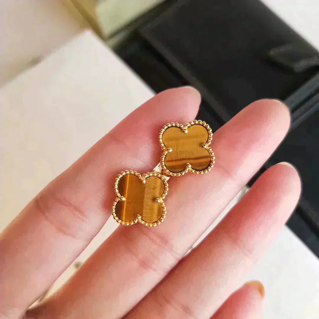 [LORA]CLOVER MEDIUM 1 MOTIFS TIGER EYE EARRINGS
