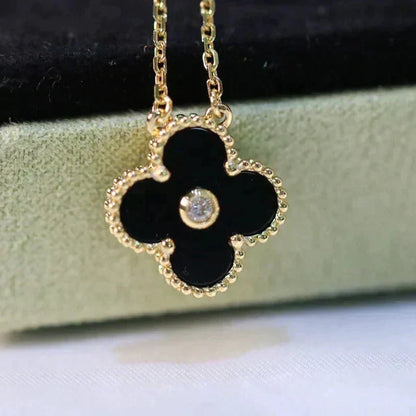 [LORA]CLOVER 15MM DIAMOND ONYX NECKLACE