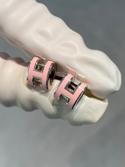 [LORA]MINI POP H SILVER EARRINGS PINK
