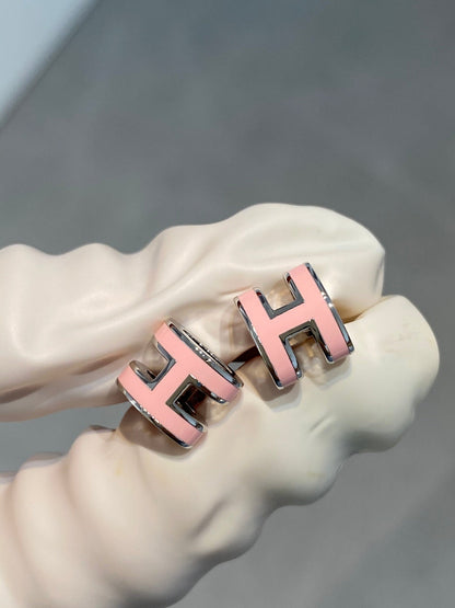 [LORA]MINI POP H SILVER EARRINGS PINK
