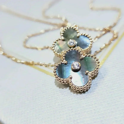 [LORA]CLOVER 15MM DIAMOND AND MOTHER-OF-GREY NECKLACE
