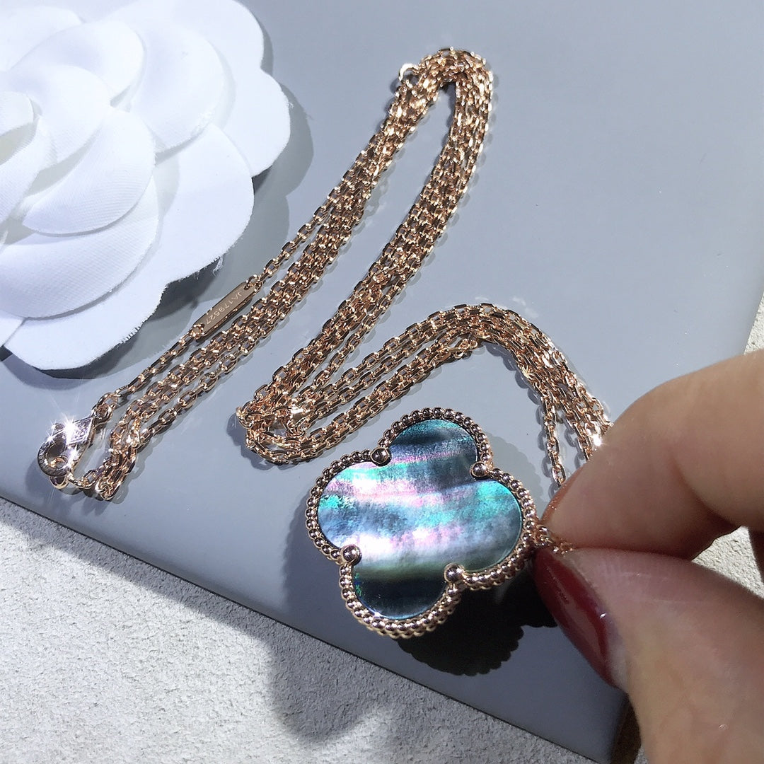 [LORA]CLOVER 25MM GOLD DARK MOP BIG CLOVER NECKLACE