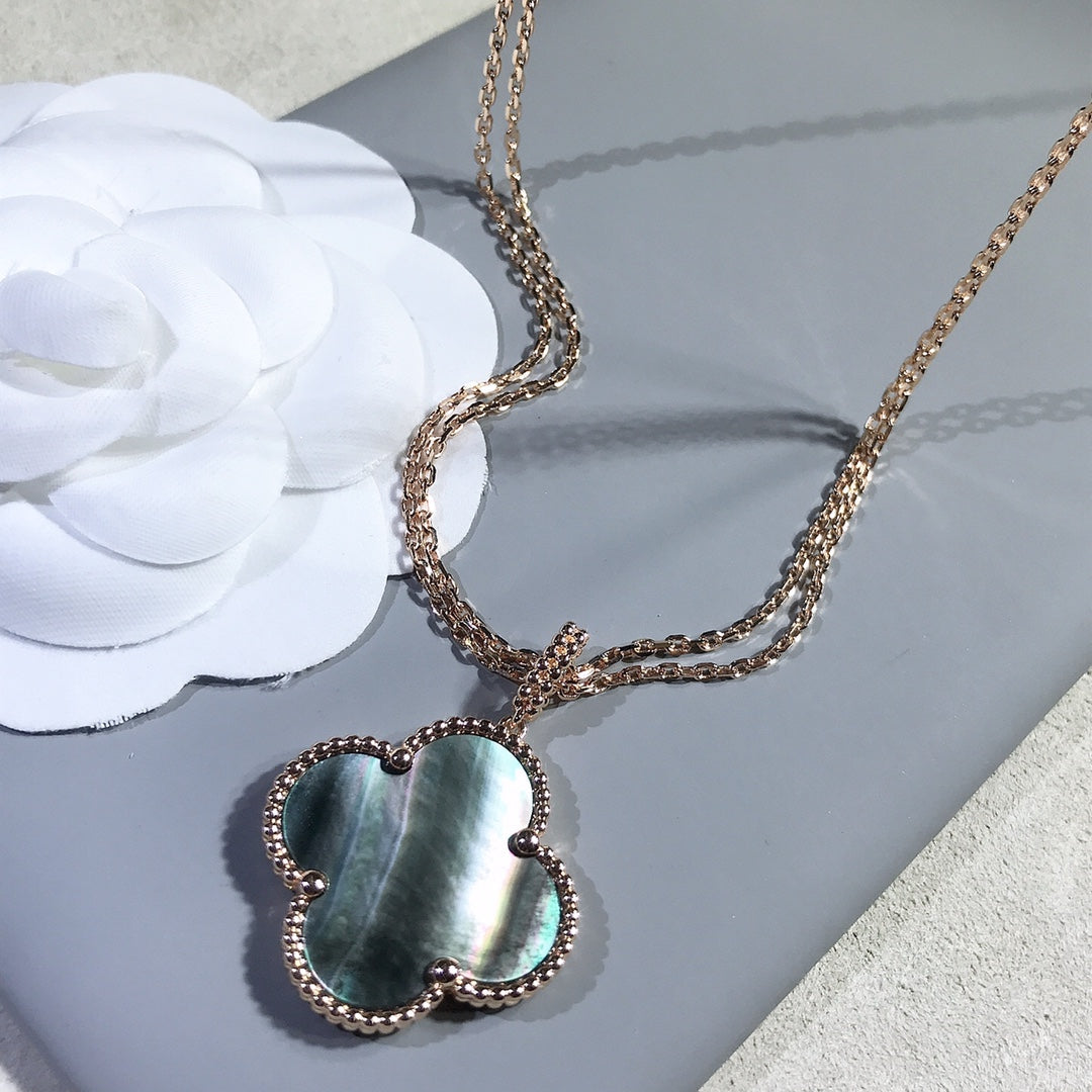 [LORA]CLOVER 25MM GOLD DARK MOP BIG CLOVER NECKLACE
