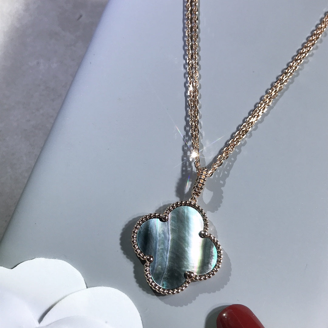 [LORA]CLOVER 25MM GOLD DARK MOP BIG CLOVER NECKLACE