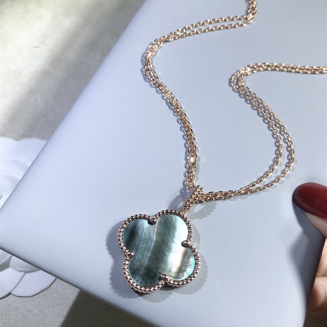 [LORA]CLOVER 25MM GOLD DARK MOP BIG CLOVER NECKLACE